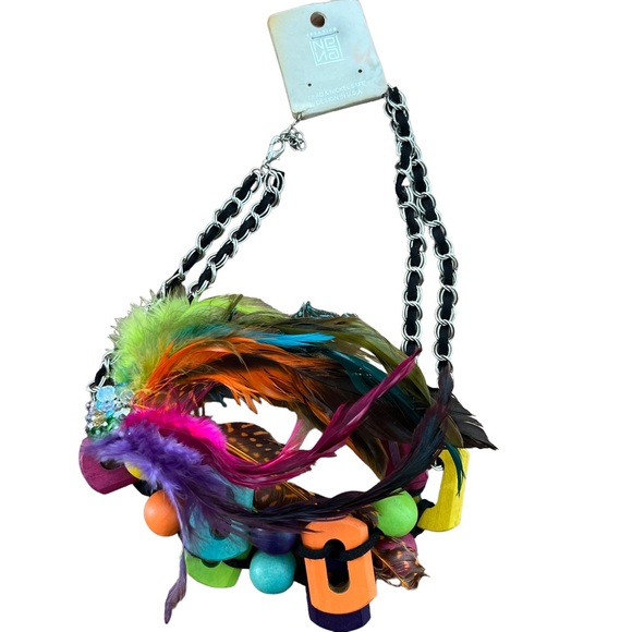 Colorful feather wooden statement necklace NWT - Picture 2 of 2